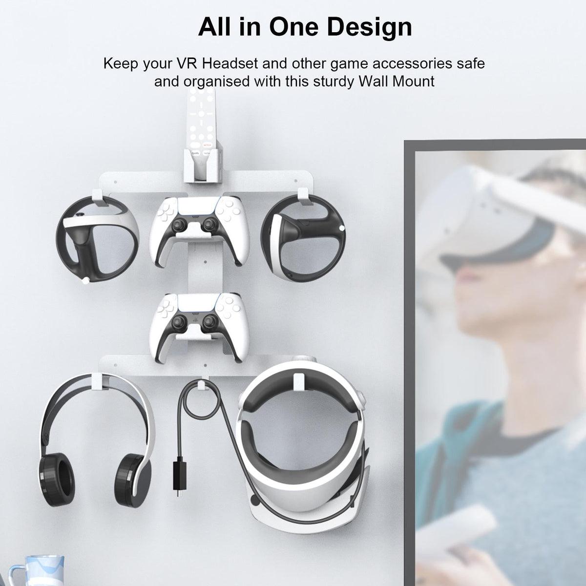 Wall Storage Bracket For Ps5 Vr2 Helmet / Headset / Handle / Remote Control - White-1915196827033014275