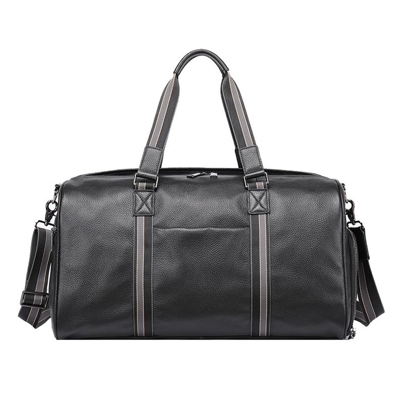 Multifunctional Leather Travel Bag - Large Capacity Single Shoulder - Black-1915196816257847296