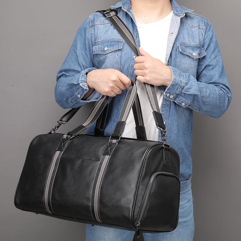 Multifunctional Leather Travel Bag - Large Capacity Single Shoulder - Black-1915196816257847299