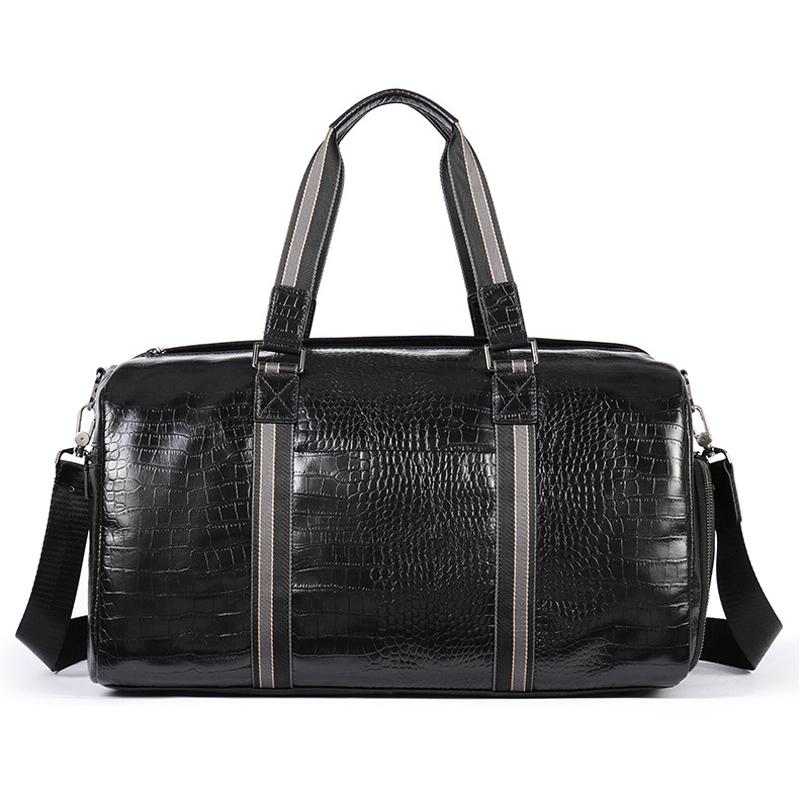 Multifunctional Leather Duffel Bag For Travel - Crocodile Print-1964932182657077248