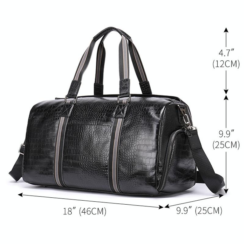 Multifunctional Leather Duffel Bag For Travel - Crocodile Print-1964932182657077252