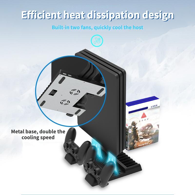 Multi-Function Dual-Seat Cooling Base For Ps4 / Ps4 Pro / Ps4 Slim With Charging And Storage - Black-1915196928237375493
