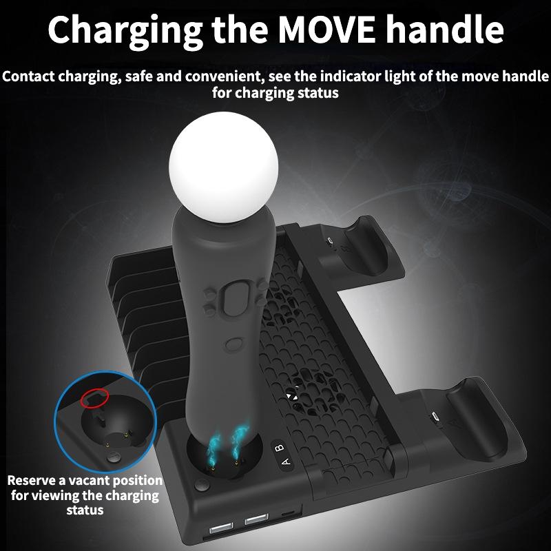 Multi-Function Dual-Seat Cooling Base For Ps4 / Ps4 Pro / Ps4 Slim With Charging And Storage - Black-1915196928237375494