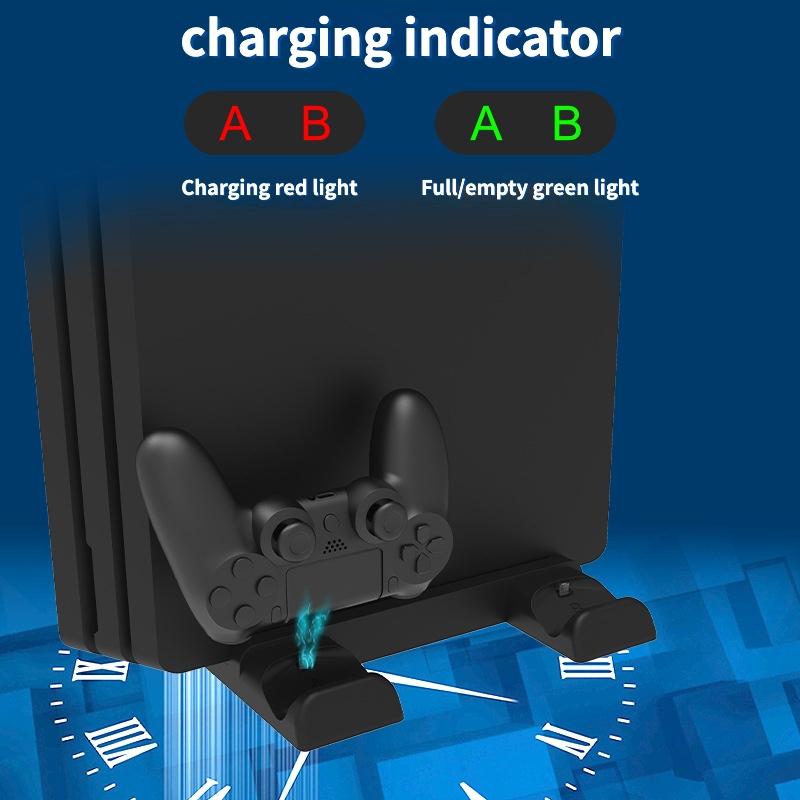 Multi-Function Dual-Seat Cooling Base For Ps4 / Ps4 Pro / Ps4 Slim With Charging And Storage - Black-1915196928237375496