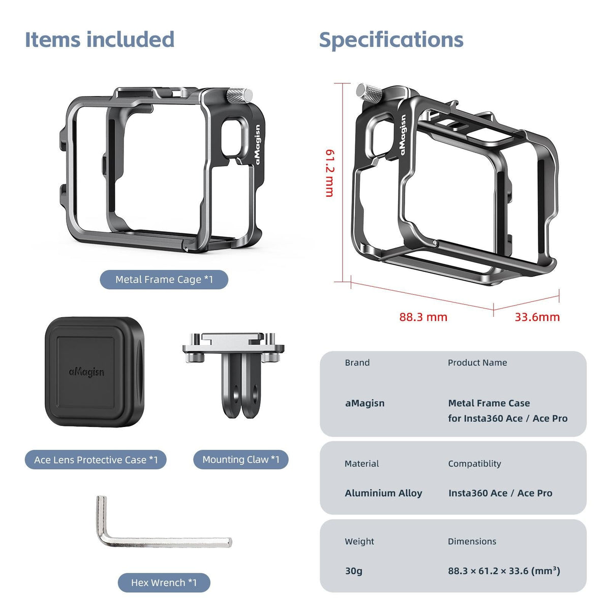 Metal Rabbit Cage Protective Frame For Insta360 Ace Pro / Ace Amagisn-1915197476332244995