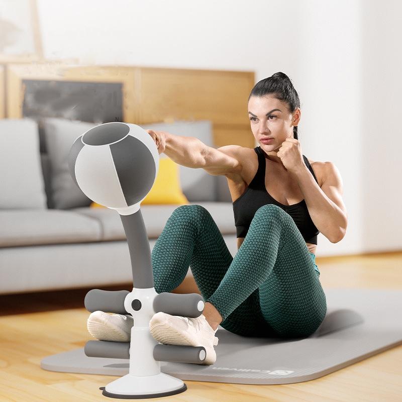 Adjustable 2-In-1 Sit-Up Boxing Ball Stand With Punching Bag - Gray / White-1964932179175804929