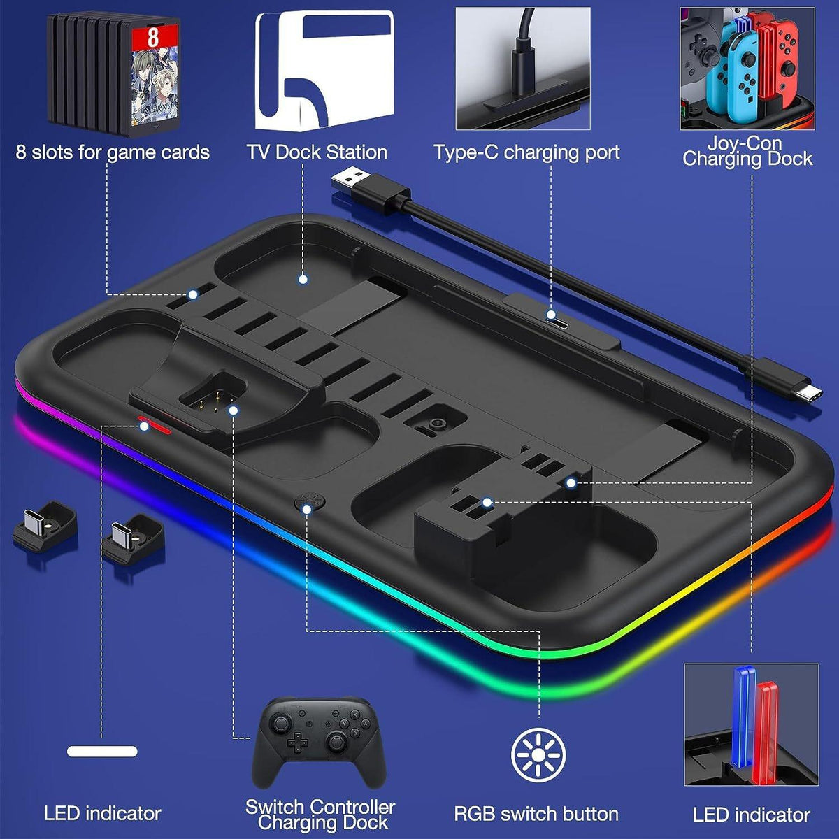 Rgb Light Charging Dock For Switch Oled - Compact-1922443390637707266