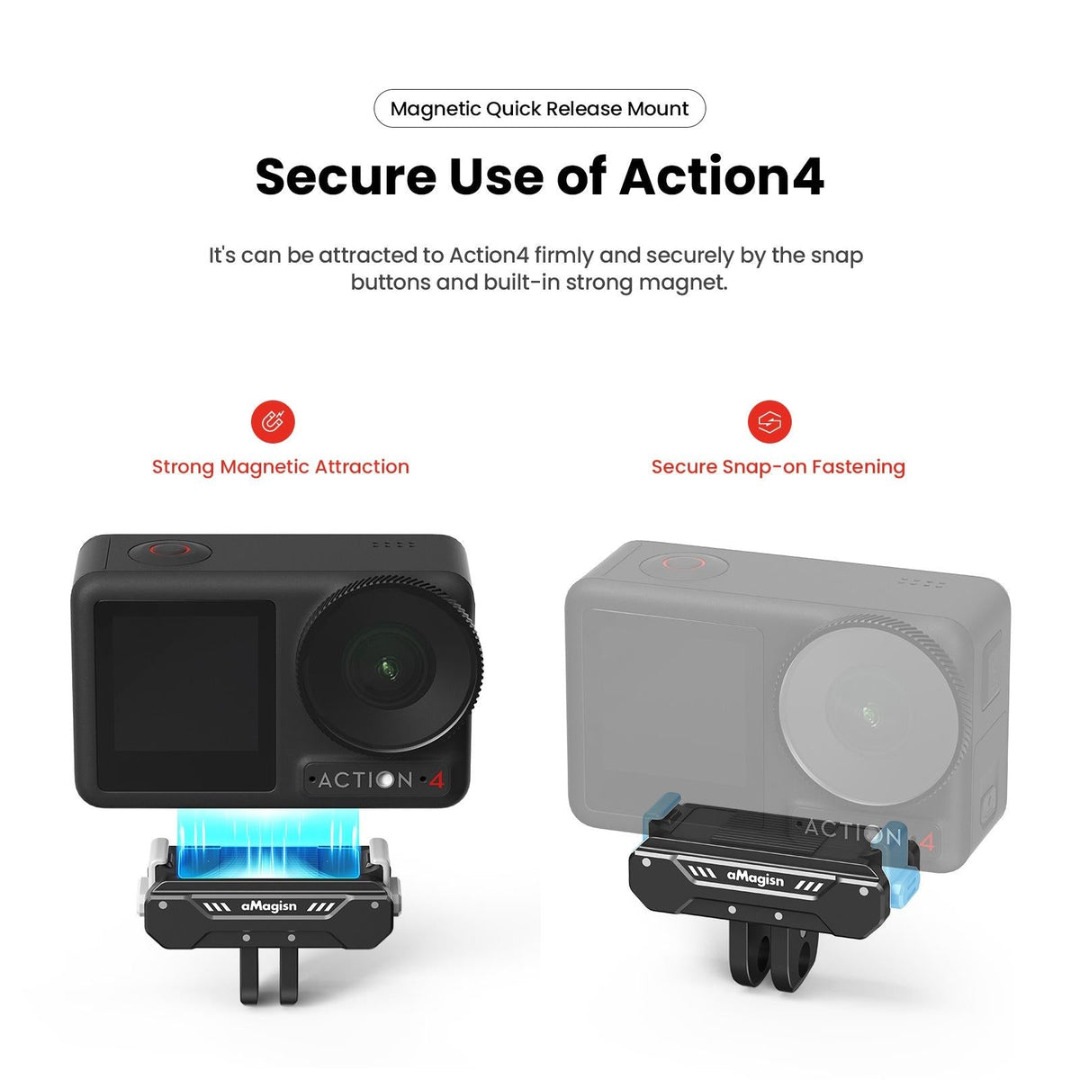 Quick Release Magnetic Camera Mount For Dji Action 4 / 3 - Amagisn-1915197105161506823