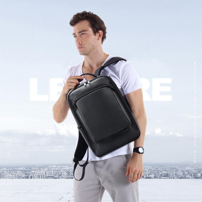 Large Business Laptop Backpack In First-Layer Cowhide - Black-1915196844770725889