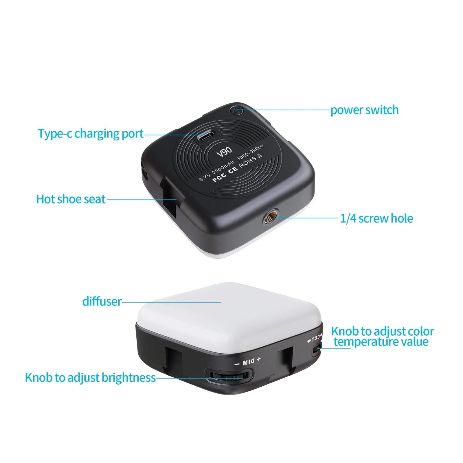 Portable V90 Led Fill Light For Mobile Beauty Live Streaming-1915196853306134534