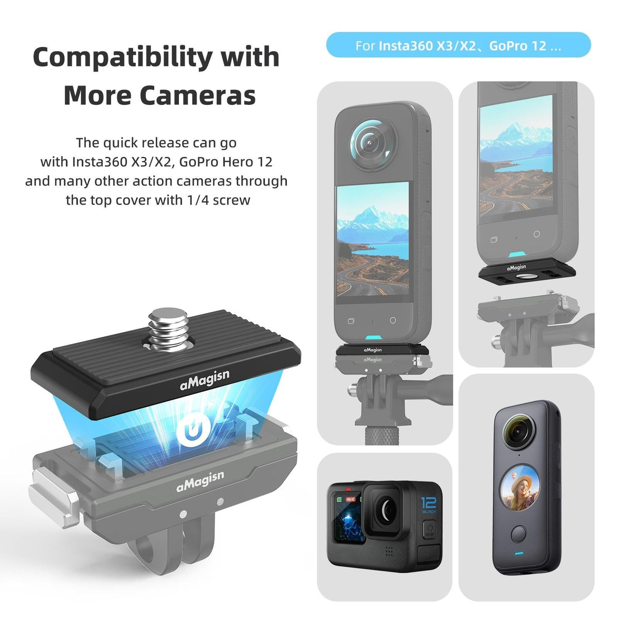 Metal Magnetic Quick Release Top Cover For Insta360 Ace / Pro / X3 / X2 / Gopro Hero12-1915197671333826567