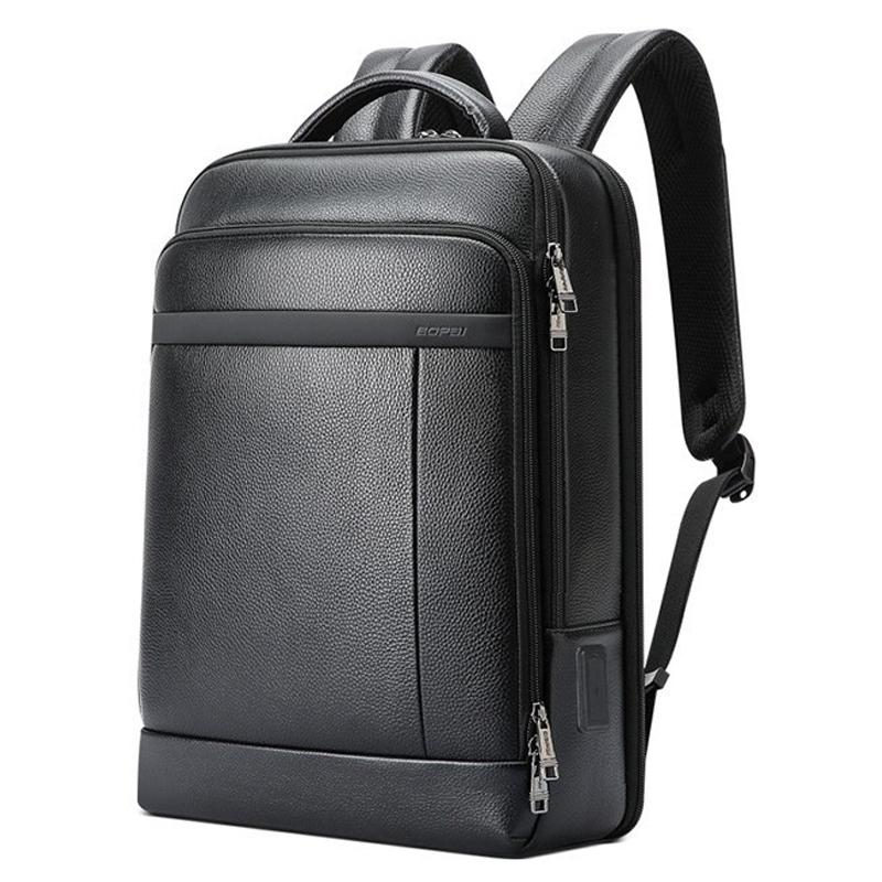 Large-Capacity Business Laptop Backpack With Usb & Type-C Port - Black First-Layer Cowhide-1915196880694939648