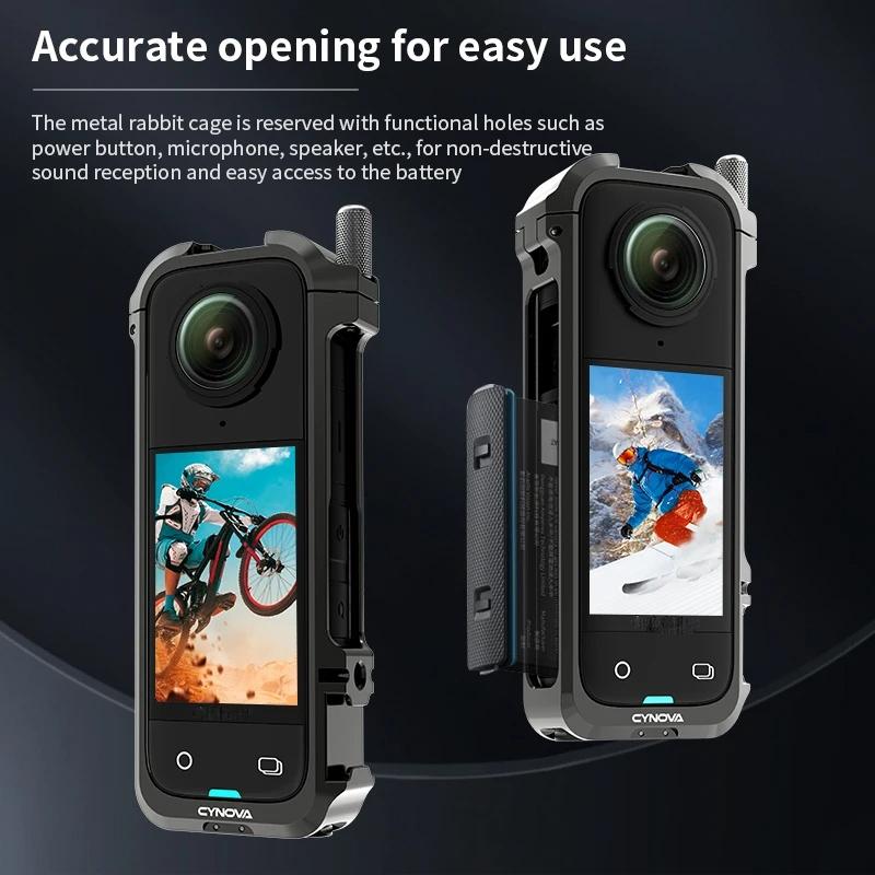 Metal Rabbit Cage & Lens Cover Set For Insta360 X4 - Black-1922443473110306818