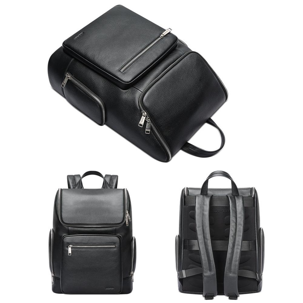 Large-Capacity Waterproof Laptop Backpack In First-Layer Cowhide - Black-1915196940962893825