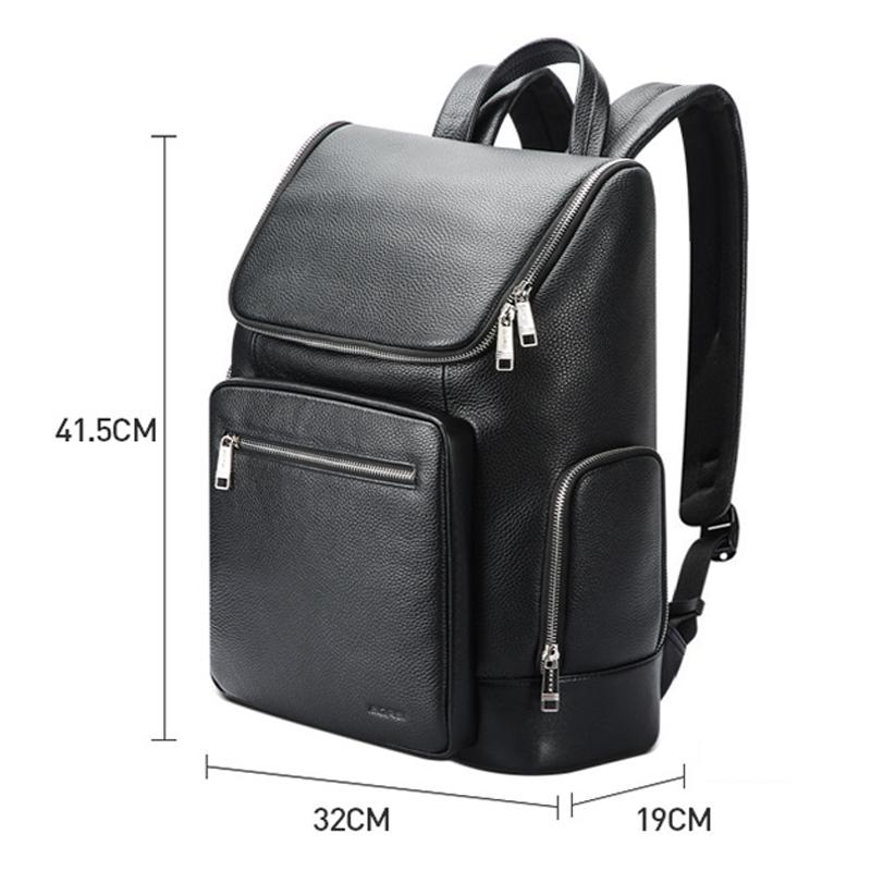 Large-Capacity Waterproof Laptop Backpack In First-Layer Cowhide - Black-1915196940962893825