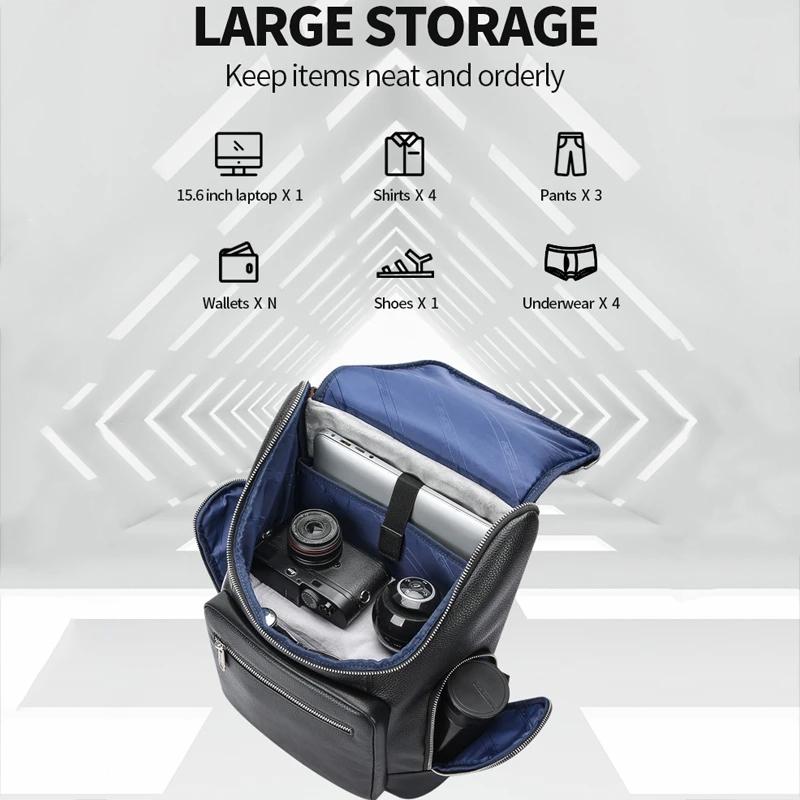 Large-Capacity Waterproof Laptop Backpack In First-Layer Cowhide - Black-1915196940962893827