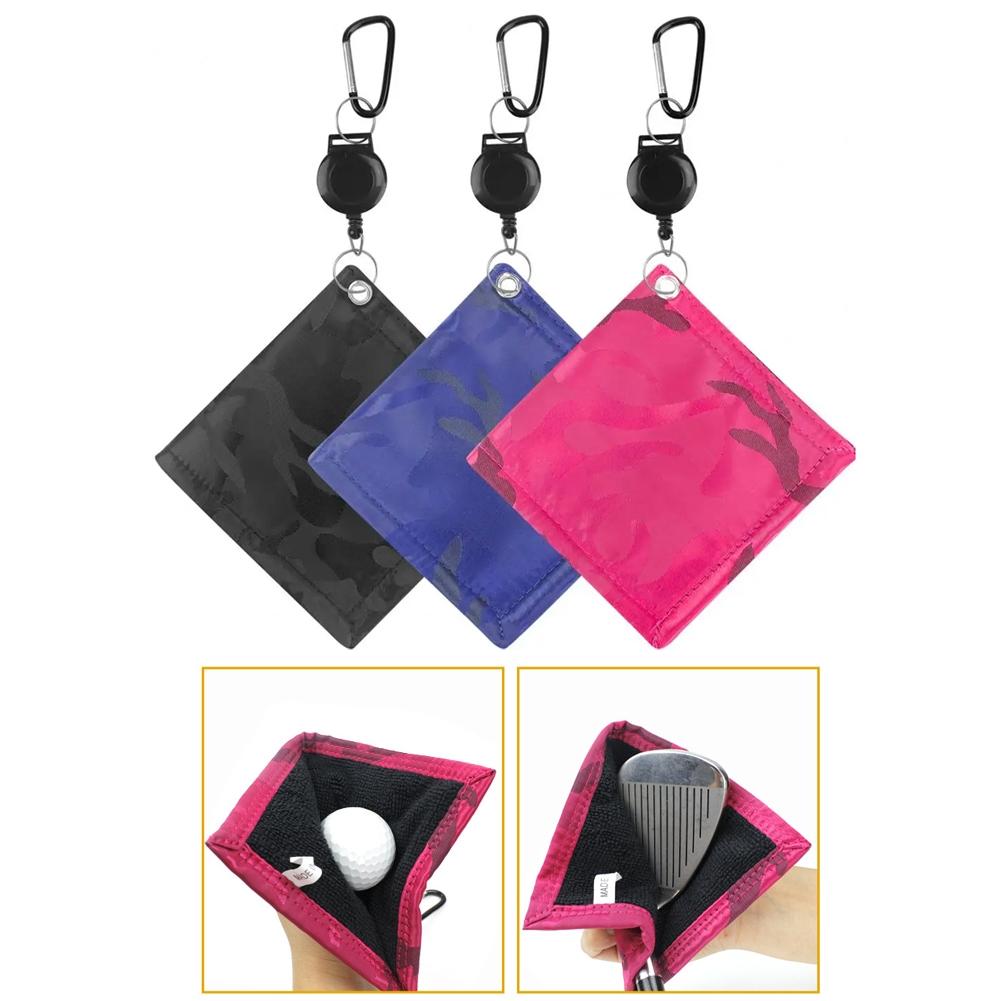Easy Draw Golf Ball Wipe Cloth - Retractable String - Blue-1915196822012432385