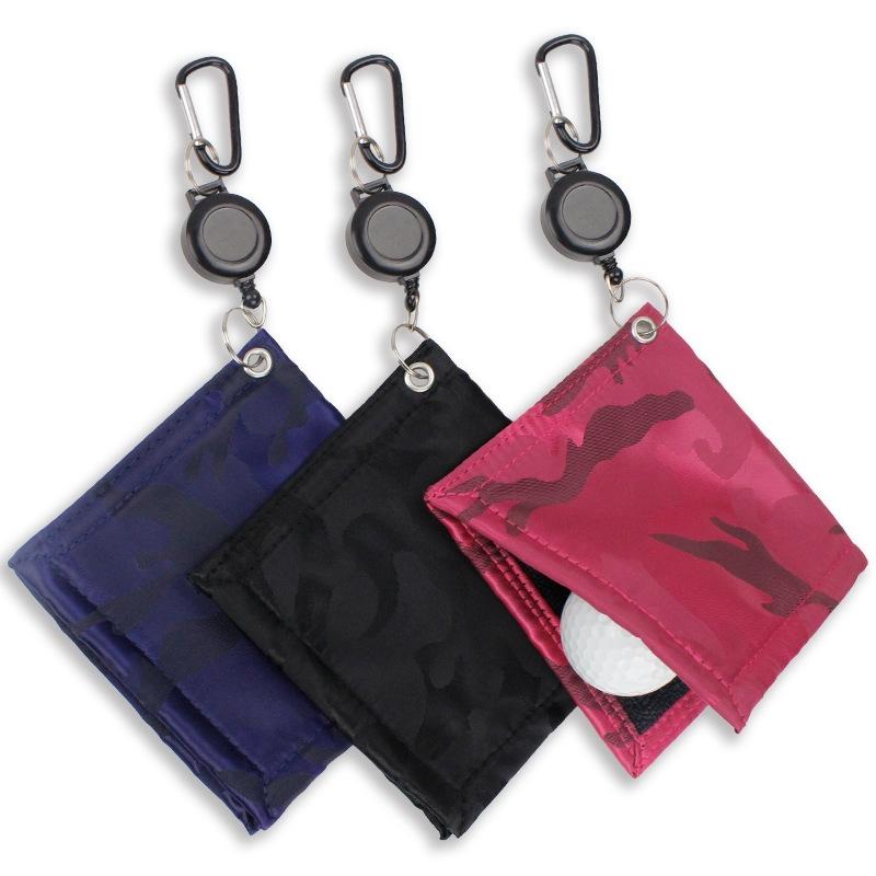 Easy Draw Golf Ball Wipe Cloth - Retractable String - Blue-1915196822012432388