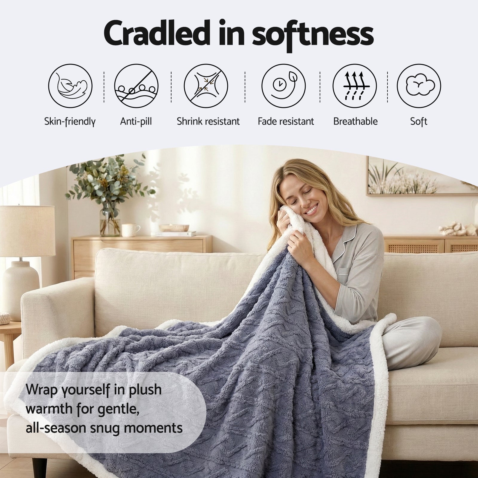 Giselle 203x230cm Throw Blanket Double-Sided Fleece Lightweight For Sofa Couch Bed