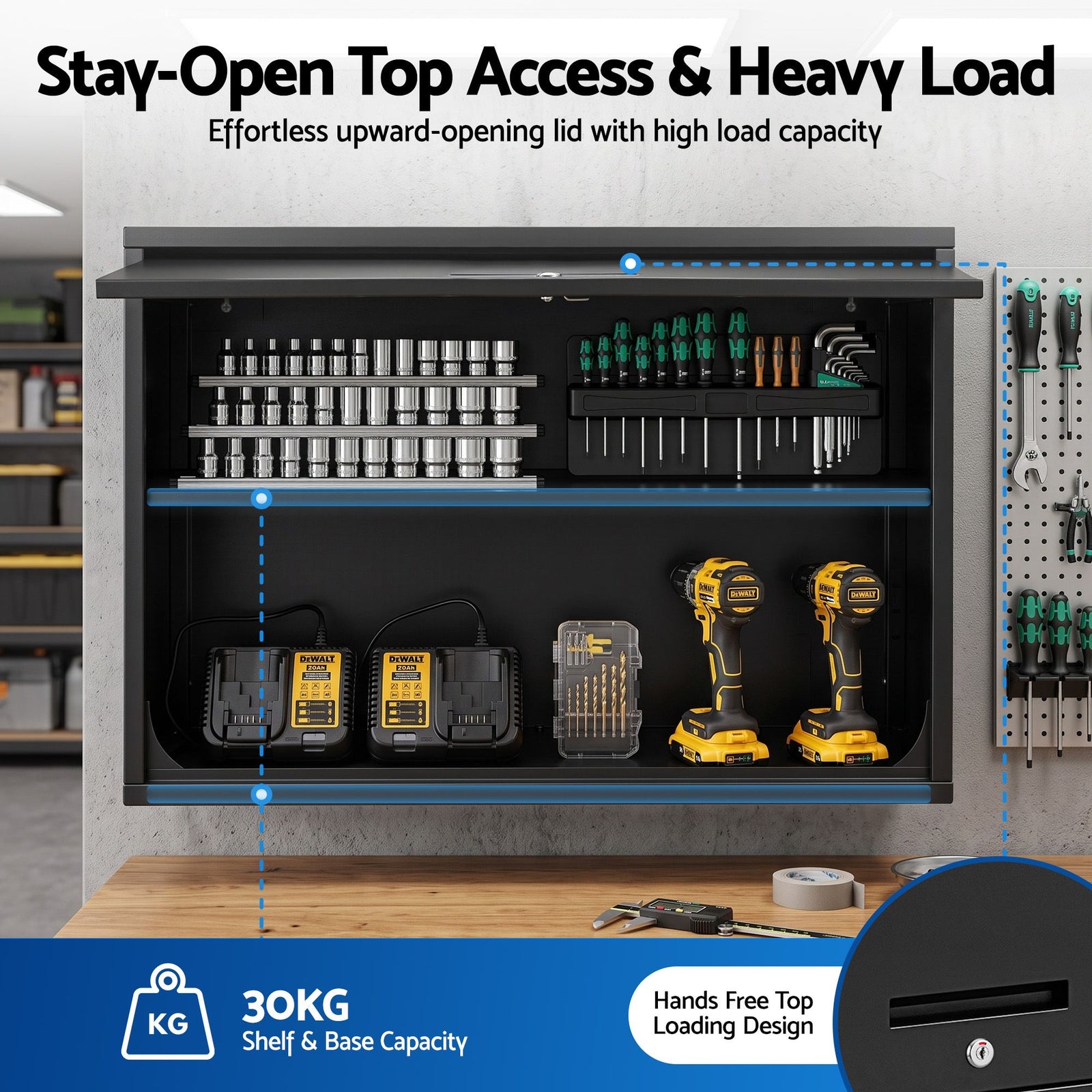 Giantz Wall Mount Steel Tool Cabinet Garage Storage Box Lockable Overhead Shelf Black
