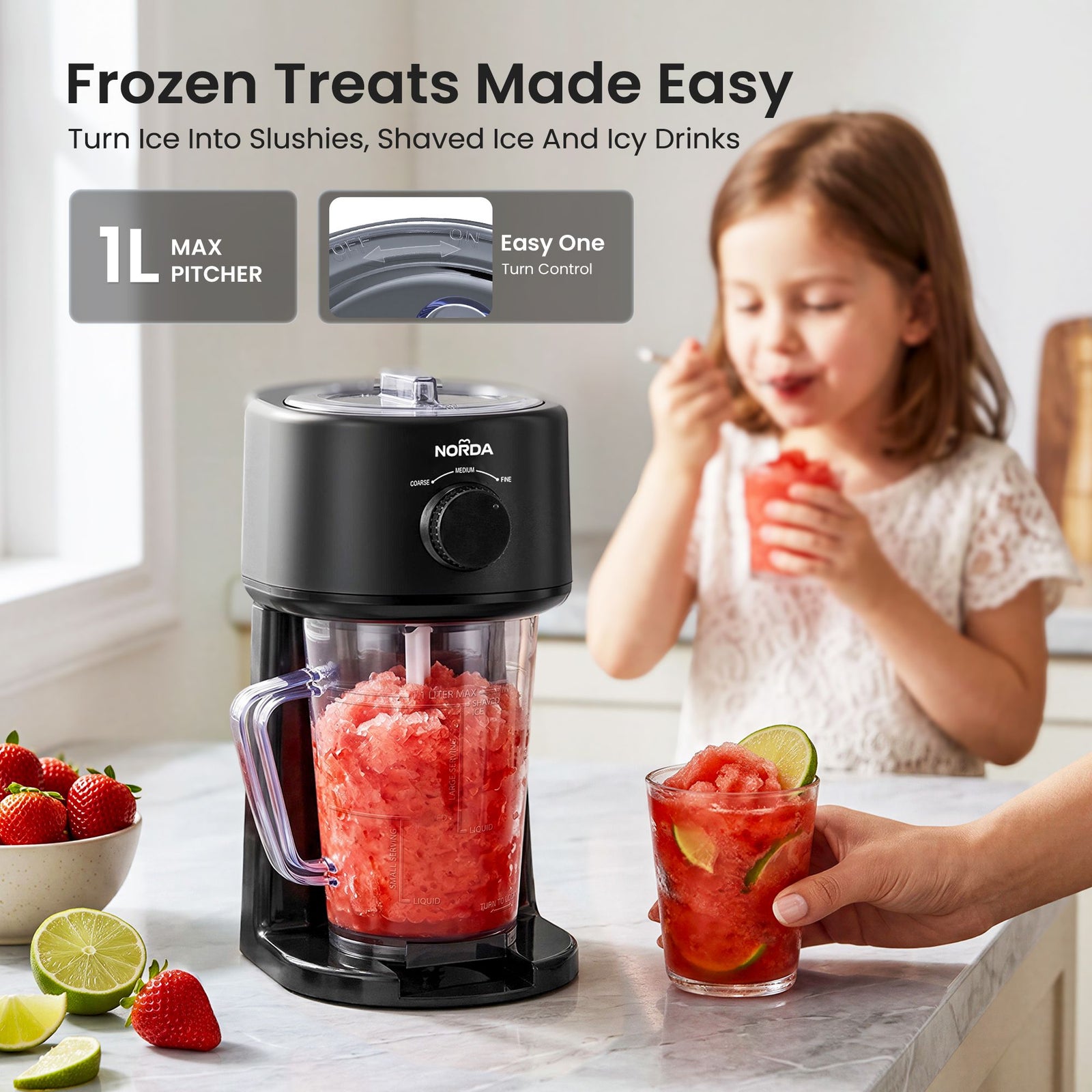 NORDA 1.1L Slushie Machine Shaved Ice Maker 3 Texture Levels Black