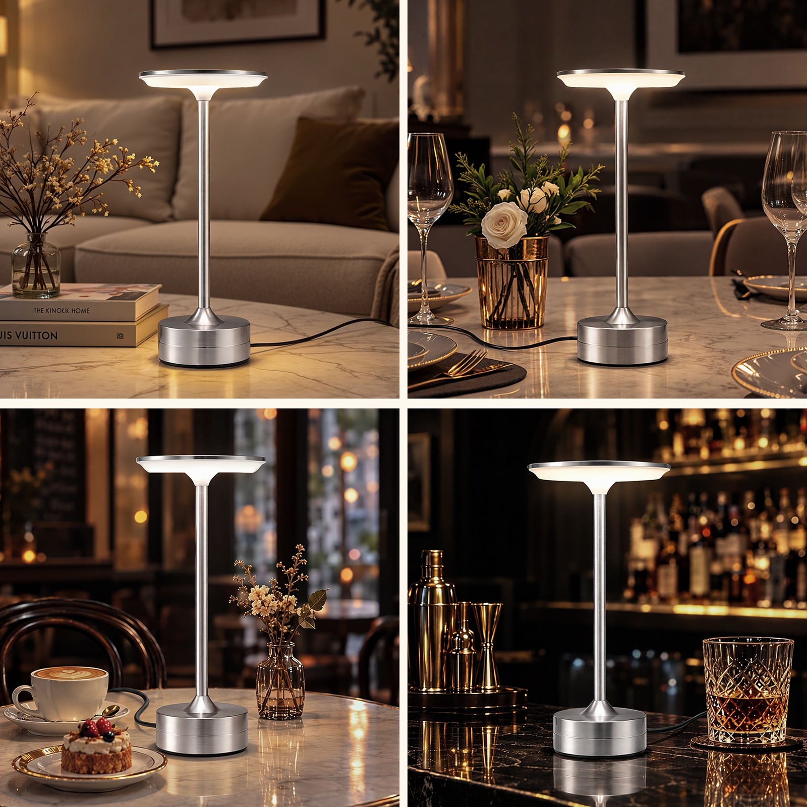 Artiss Silver Touch Table Lamp, Warm to Cool White LED, Dimmable 3000-6000K 24 LEDs, Type-C