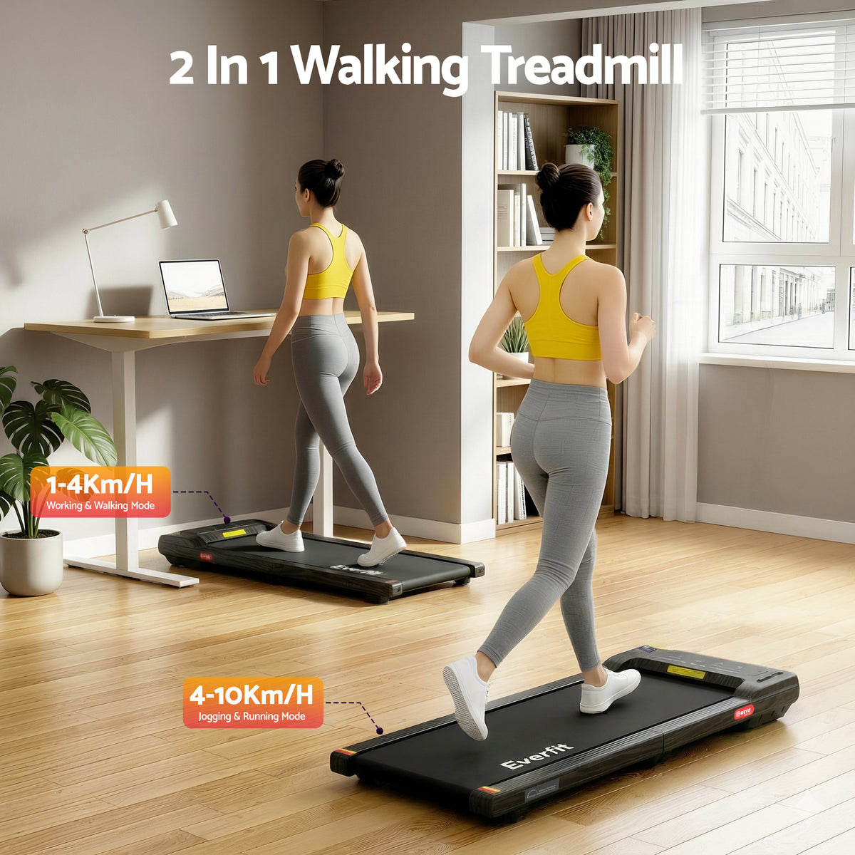 Everfit Walking Pad Treadmill 2 in 1 Foldable Under Desk for Home Gym With 38cm Belt With APP