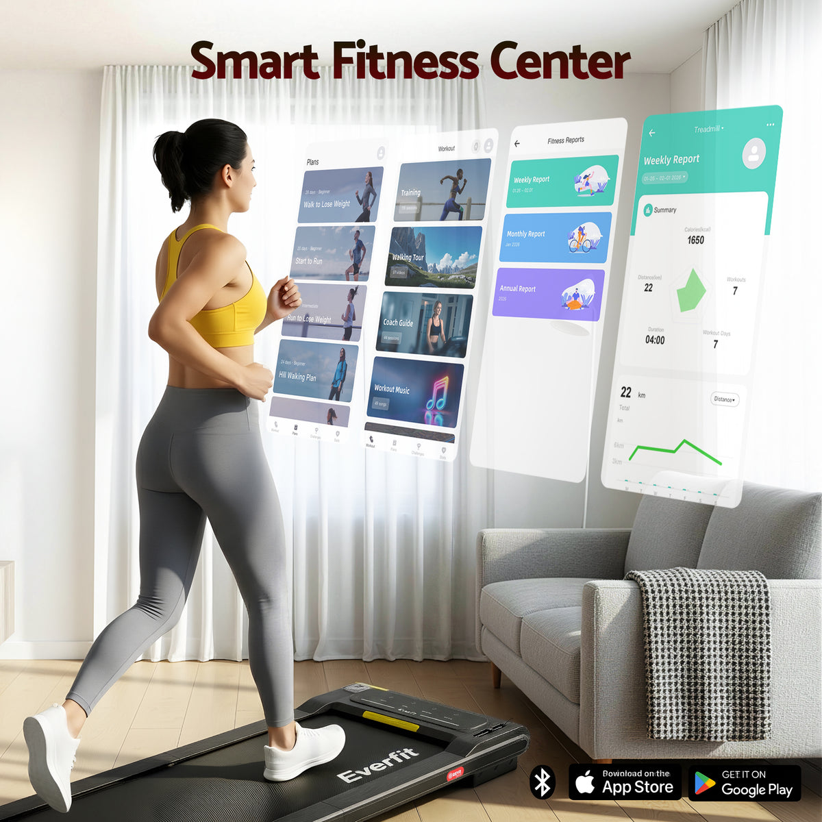 Everfit Walking Pad Treadmill 2 in 1 Foldable Under Desk for Home Gym With 38cm Belt With APP