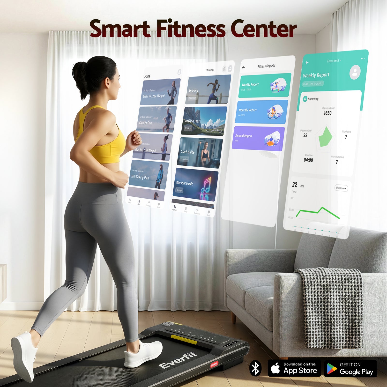 Everfit Walking Pad Treadmill 2 in 1 Foldable Under Desk for Home Gym With 38cm Belt With APP