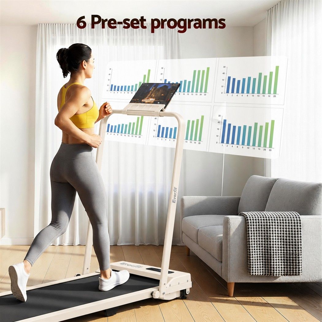 Everfit 3 in 1 Walking Pad Treadmill 12% Incline Foldable Under Desk Treadmills for Home 38cm Beige