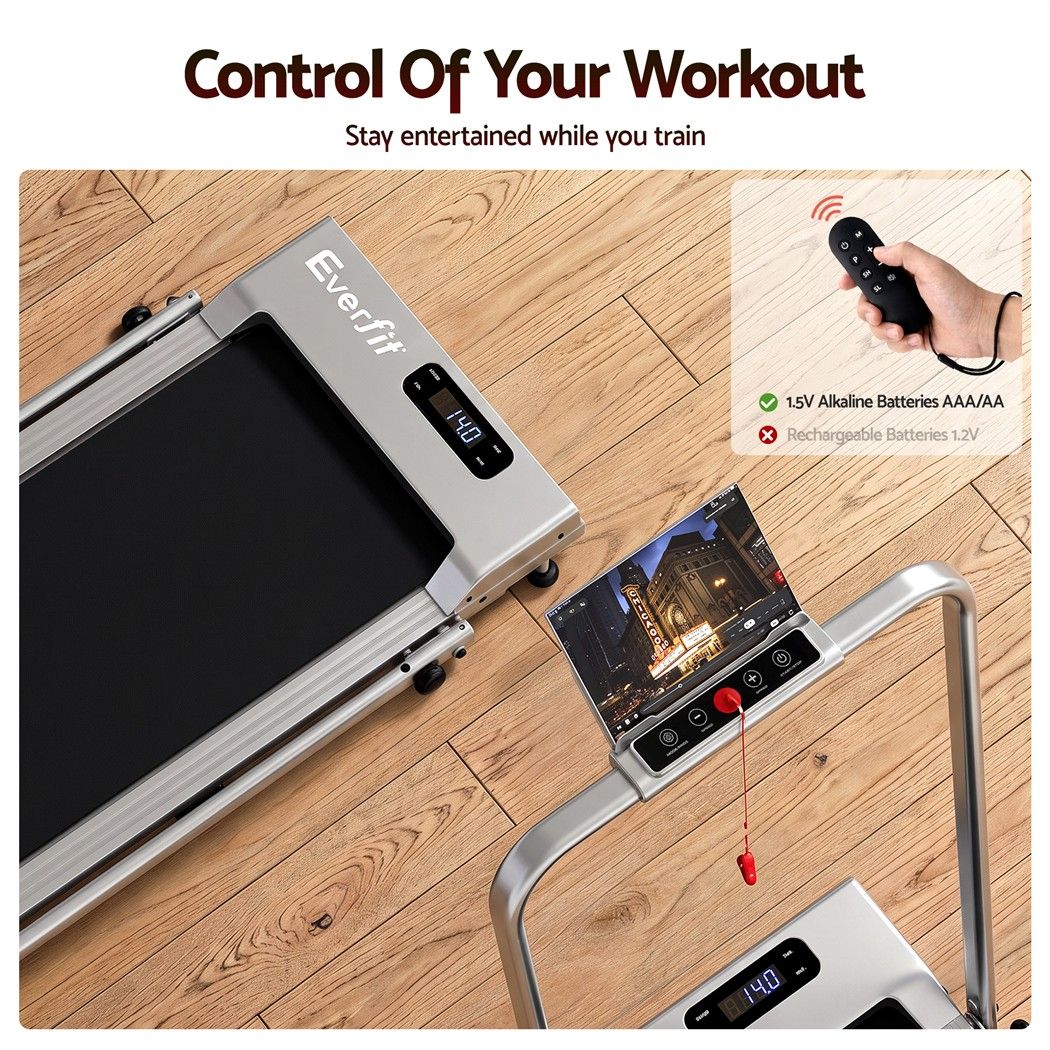 Everfit 3 in 1 Walking Pad Treadmill 12% Incline Under Desk Foldable for Home With 38cm Belt Silver