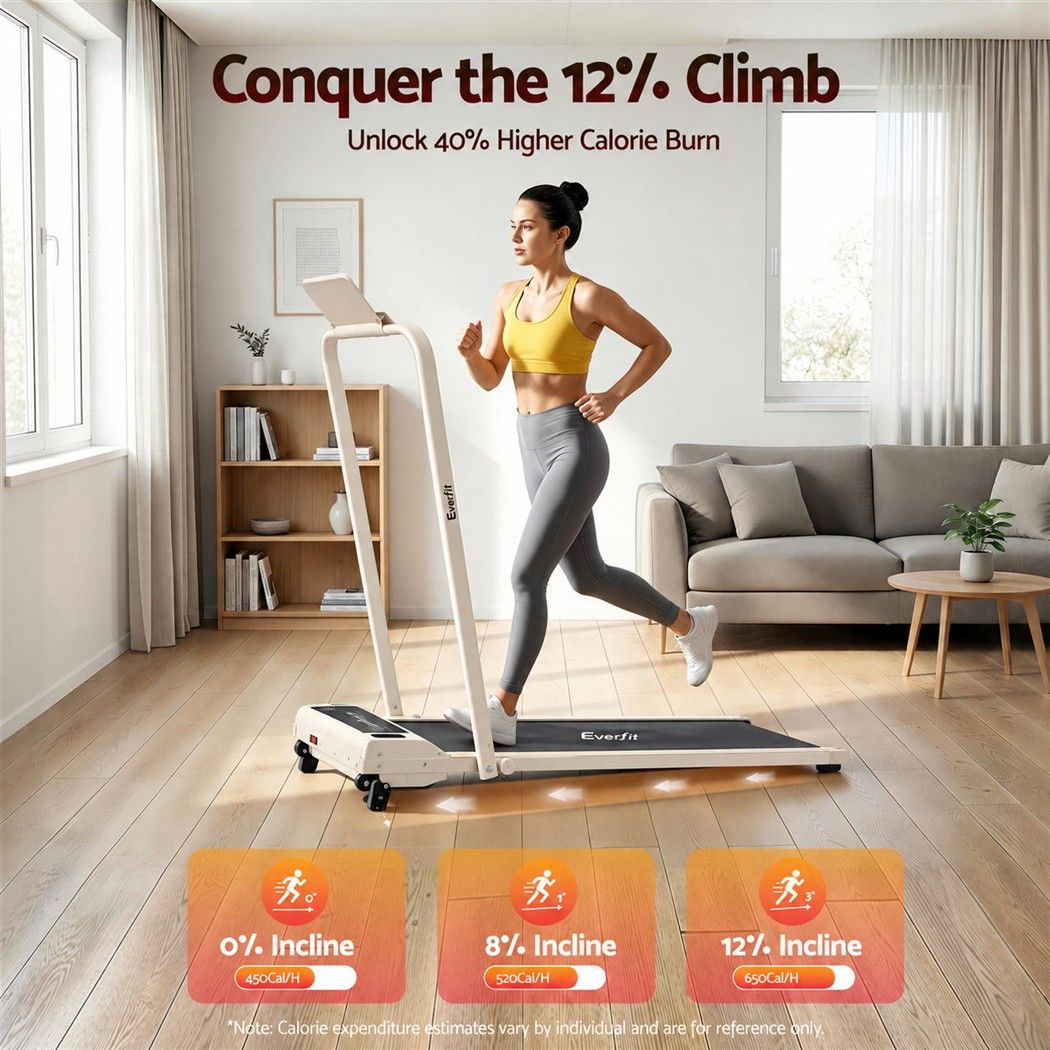 Everfit 3 in 1 Walking Pad Treadmill 12% Incline Foldable Under Desk Treadmills 40cm Belt Beige