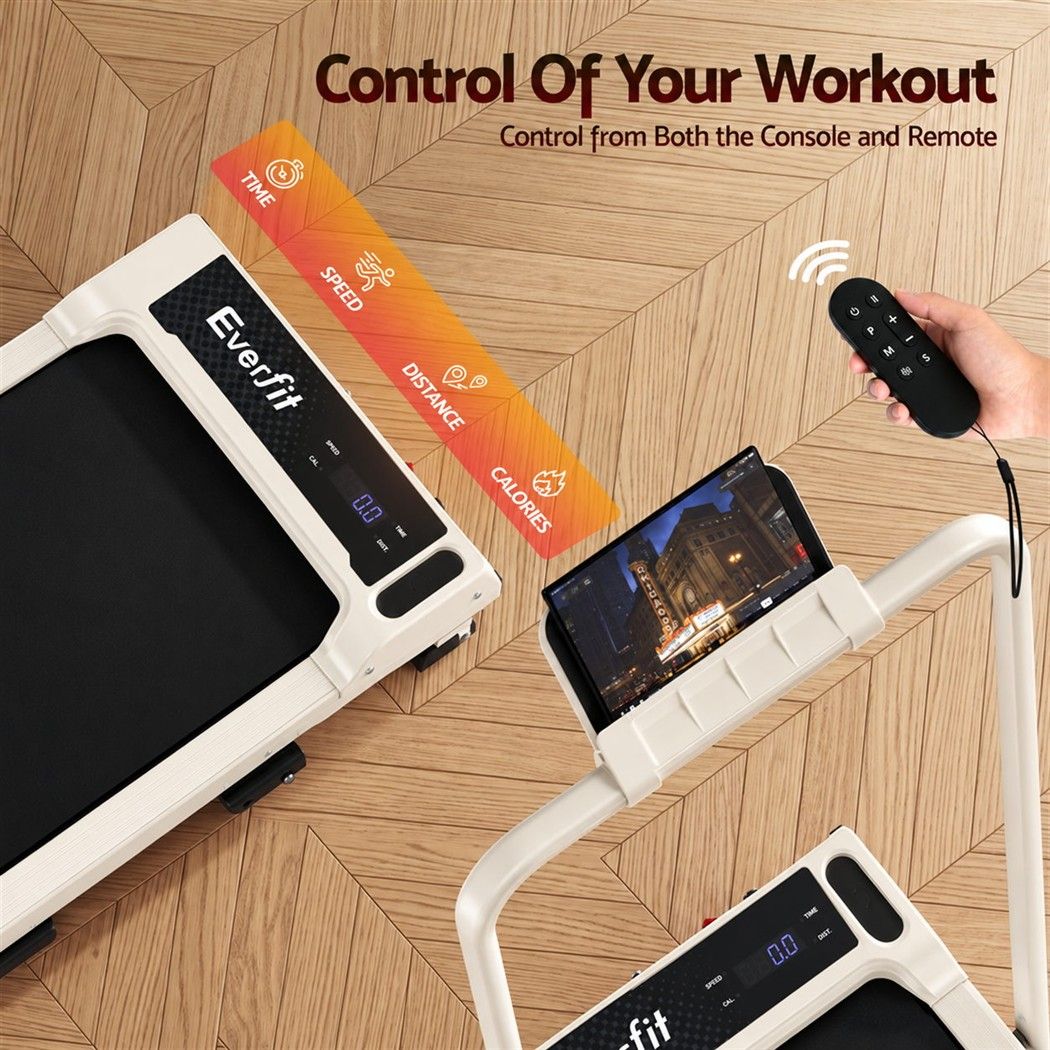 Everfit 3 in 1 Walking Pad Treadmill 12% Incline Foldable Under Desk Treadmills 40cm Belt Beige