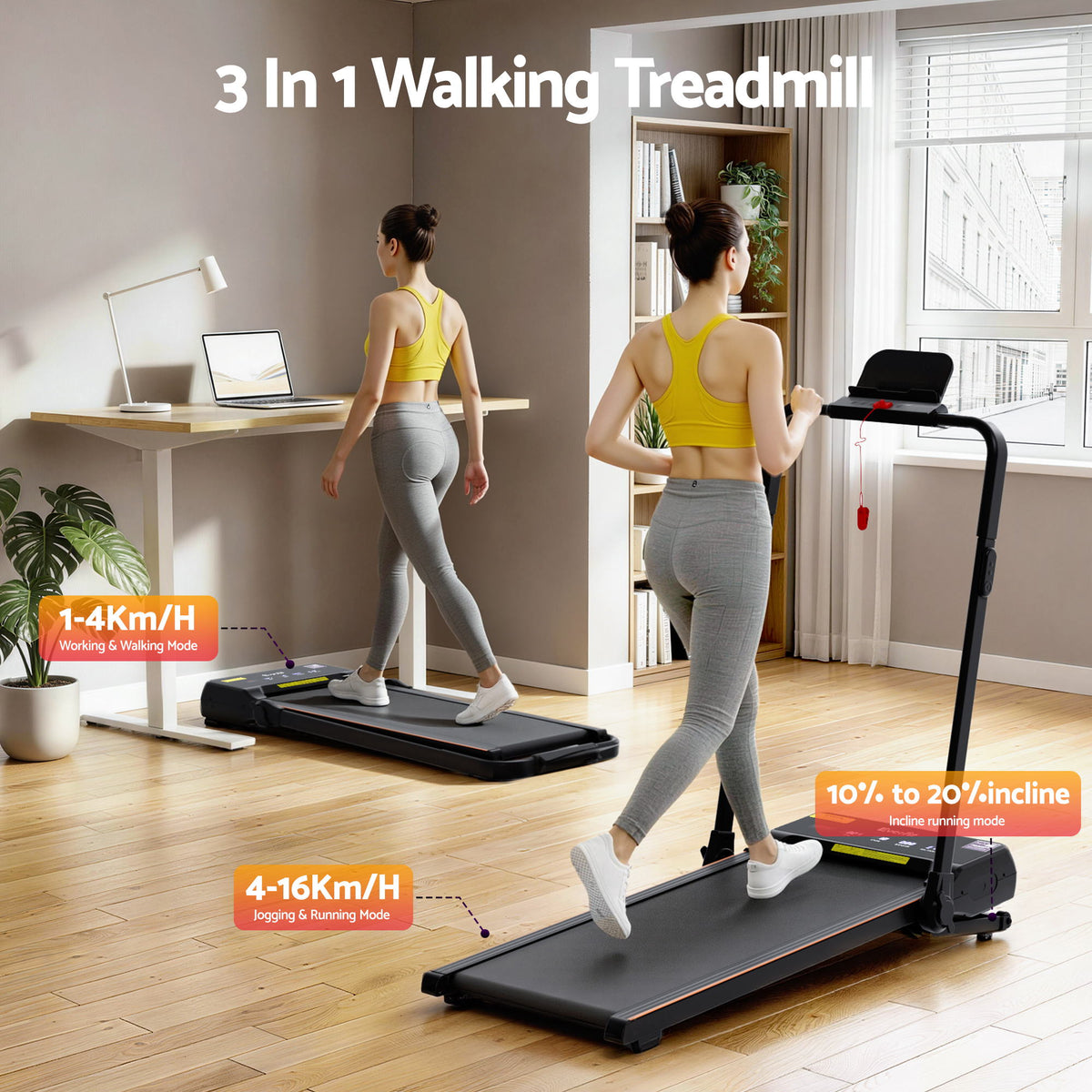 Everfit 3 in 1 Walking Pad Treadmill 20% Auto Incline Under Desk Foldable Treadmills for Home With 40cm Wide Belt