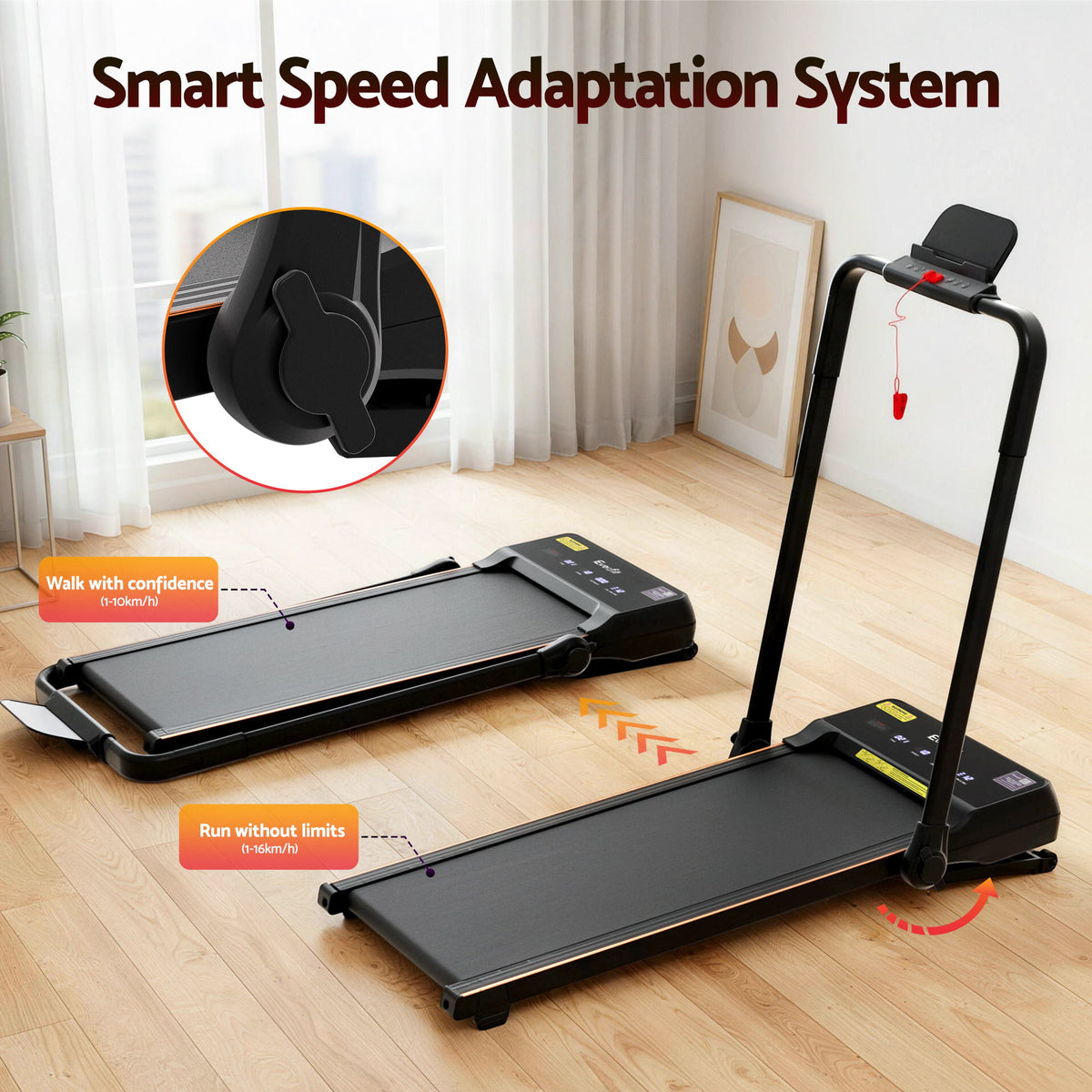 Everfit 3 in 1 Walking Pad Treadmill 20% Auto Incline Under Desk Foldable Treadmills for Home With 40cm Wide Belt