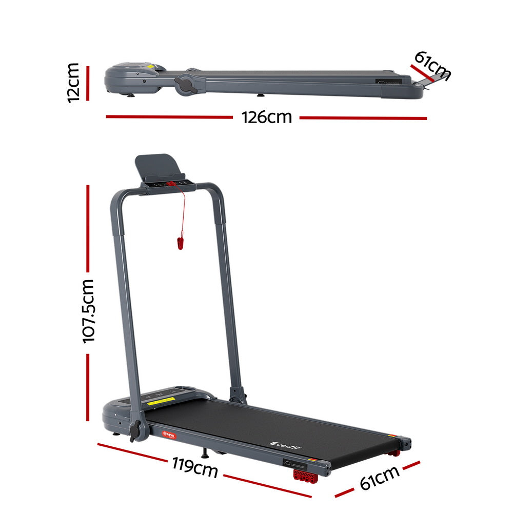 Everfit Treadmill Electric Walking Pad with Incline Foldable for Home Gym Grey