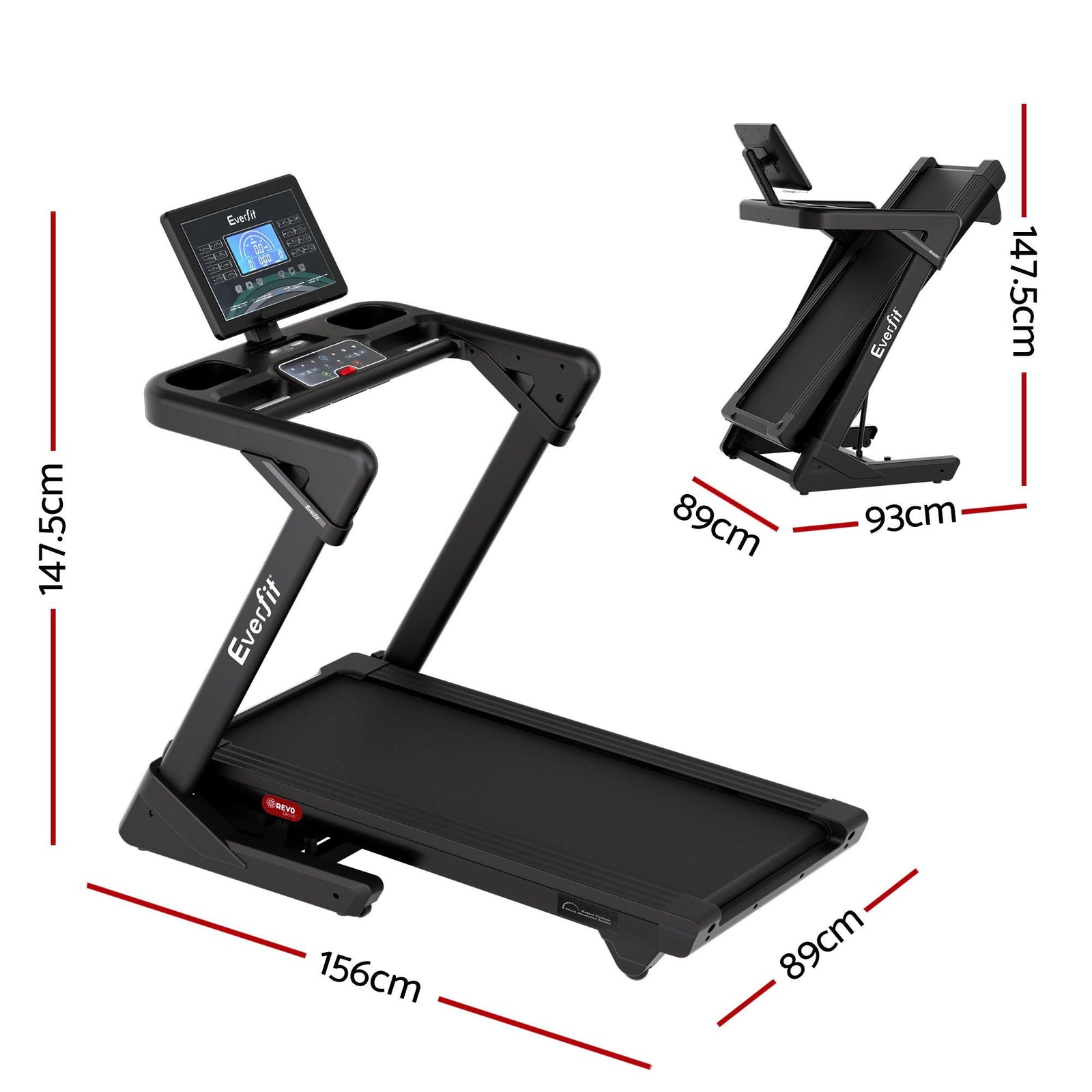 Everfit 500mm Wide Belt Treadmill 30% Auto Incline Foldable Treadmills for Home with LED Lights
