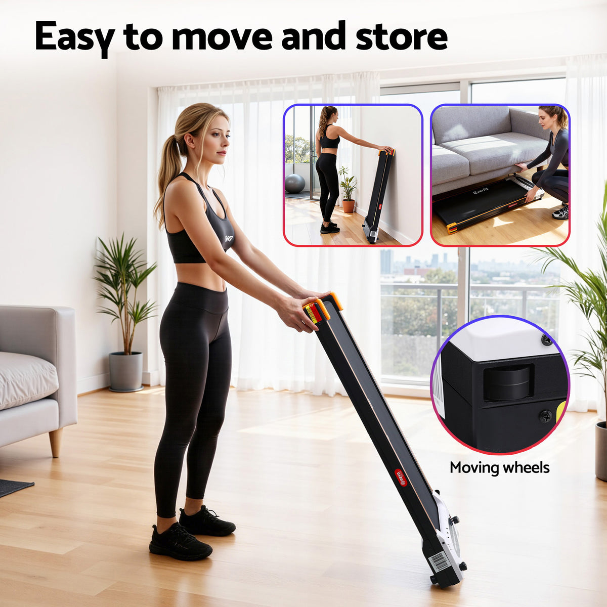 Everfit 2 Side Walking Pad Treadmill with Massage Function Fitness 380mm Black