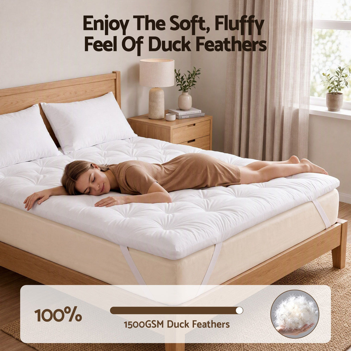 Giselle Double Pillow Top Mattress Topper 1300GSM White Duck Feather For Old Bed Upgrade 5cm Thick