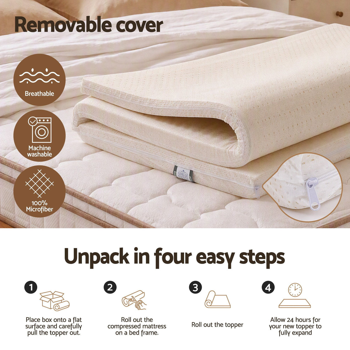 Giselle Bedding Queen Latex Mattress Topper 7-Zone Natural Latex Core Breathable 5cm