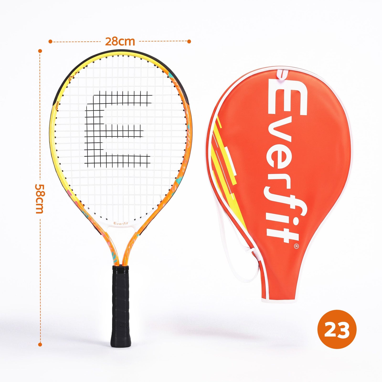 Everfit 23 Inch Tennis Racket Lightweight 200g for Adult and Junior Players Orange