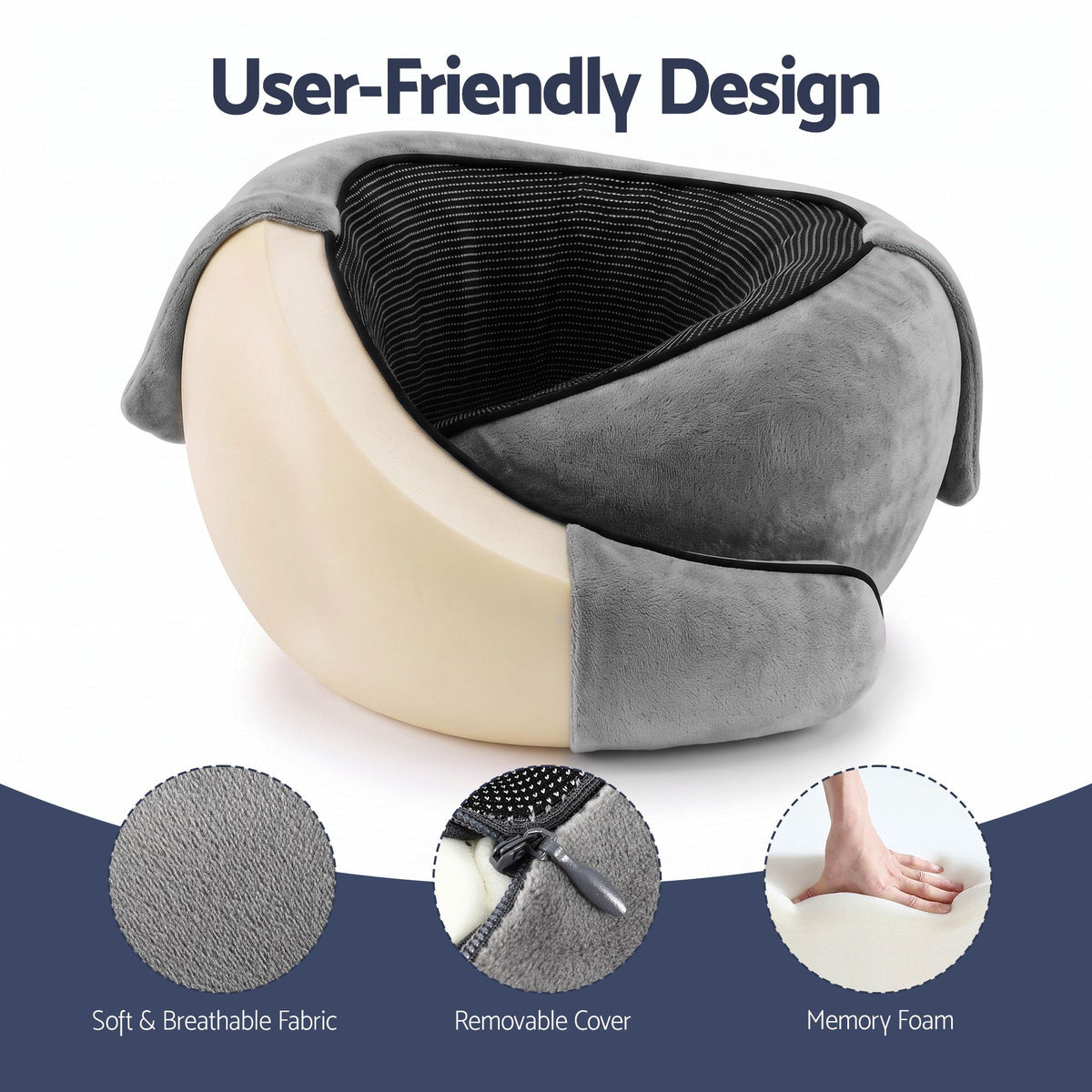 Wanderlite Hooded Travel Neck Pillow for Airplane Memory Foam with Eye Mask Earplugs, Dark Grey