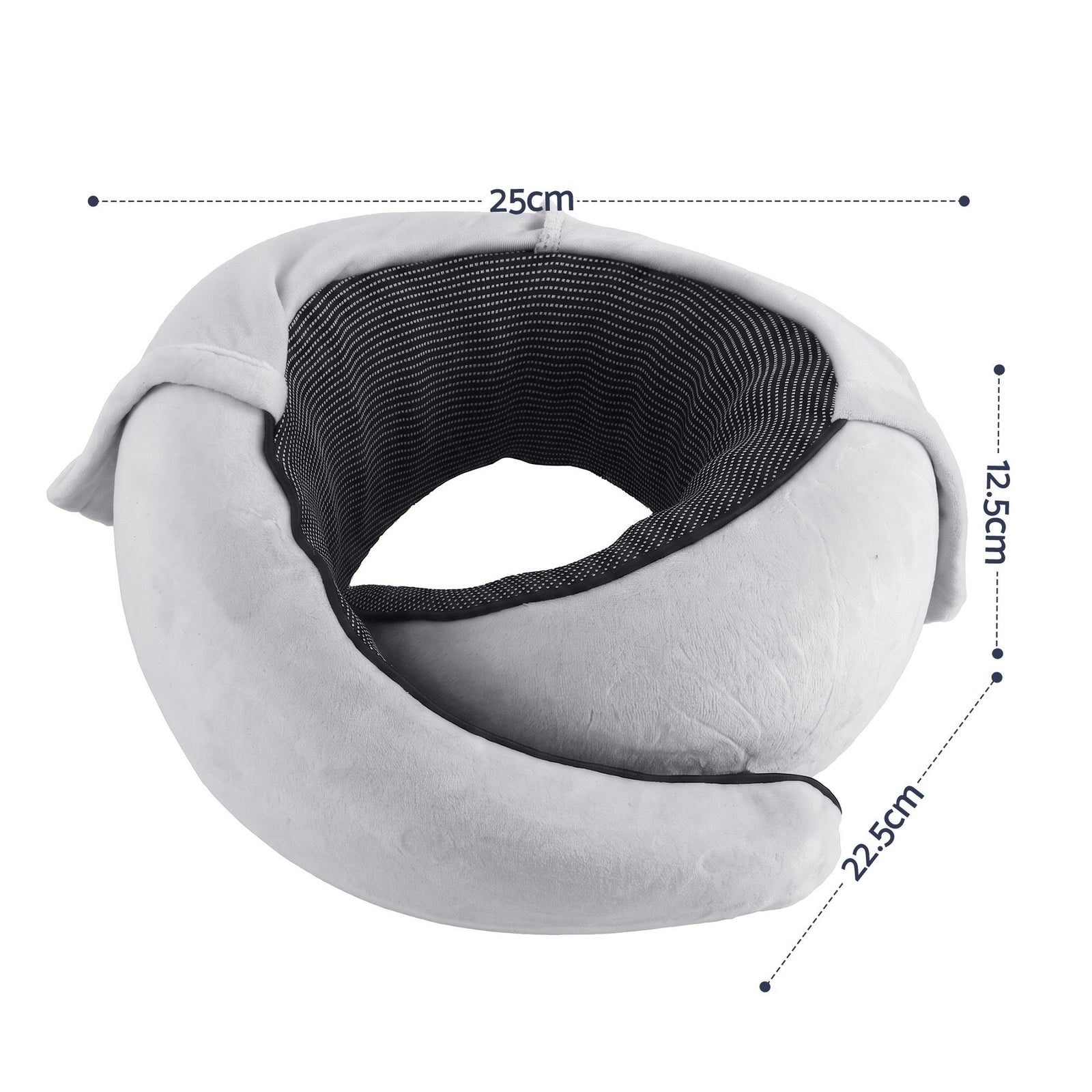 Wanderlite Hooded Travel Neck Pillow for Airplane Memory Foam with Eye Mask Earplugs, Light Grey