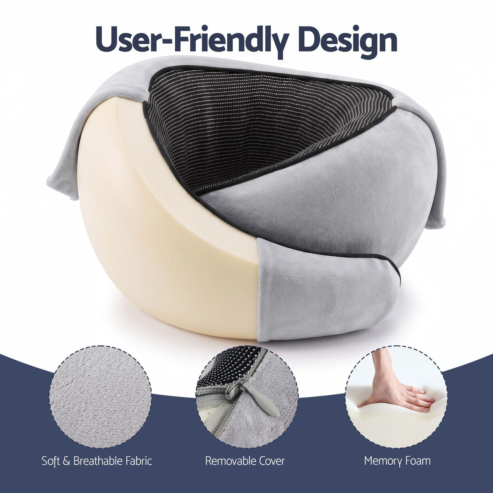 Wanderlite Hooded Travel Neck Pillow for Airplane Memory Foam with Eye Mask Earplugs, Light Grey