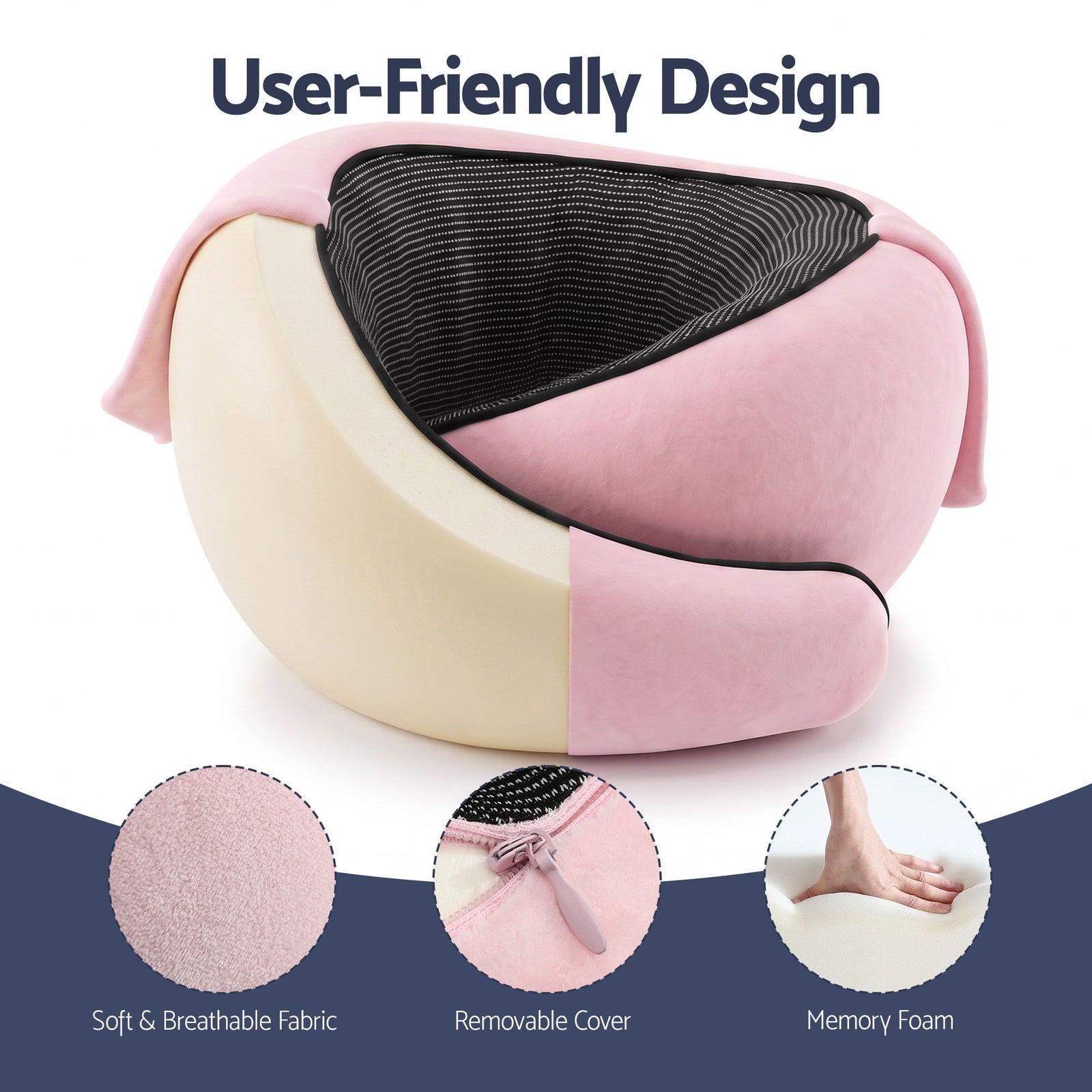Wanderlite Hooded Travel Neck Pillow for Airplane Memory Foam with Eye Mask Earplugs, Pink