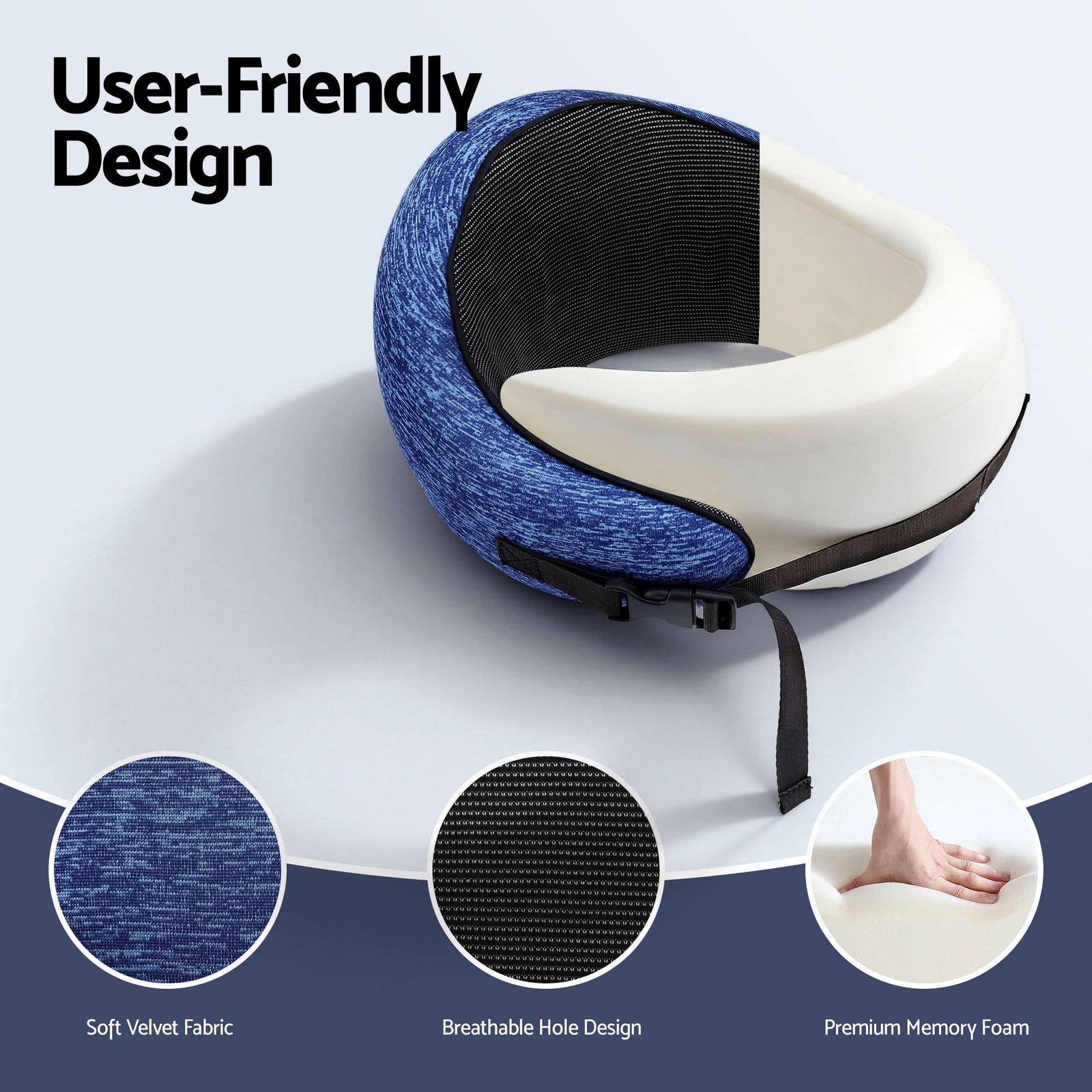 Wanderlite Travel Pillows for Airplanes Ergonomic Memory Foam Neck Pillow, Breathable & Washable Cover, Travel Bag Included, Airplane Pillow for Airplane, Car, Office and Home, Blue