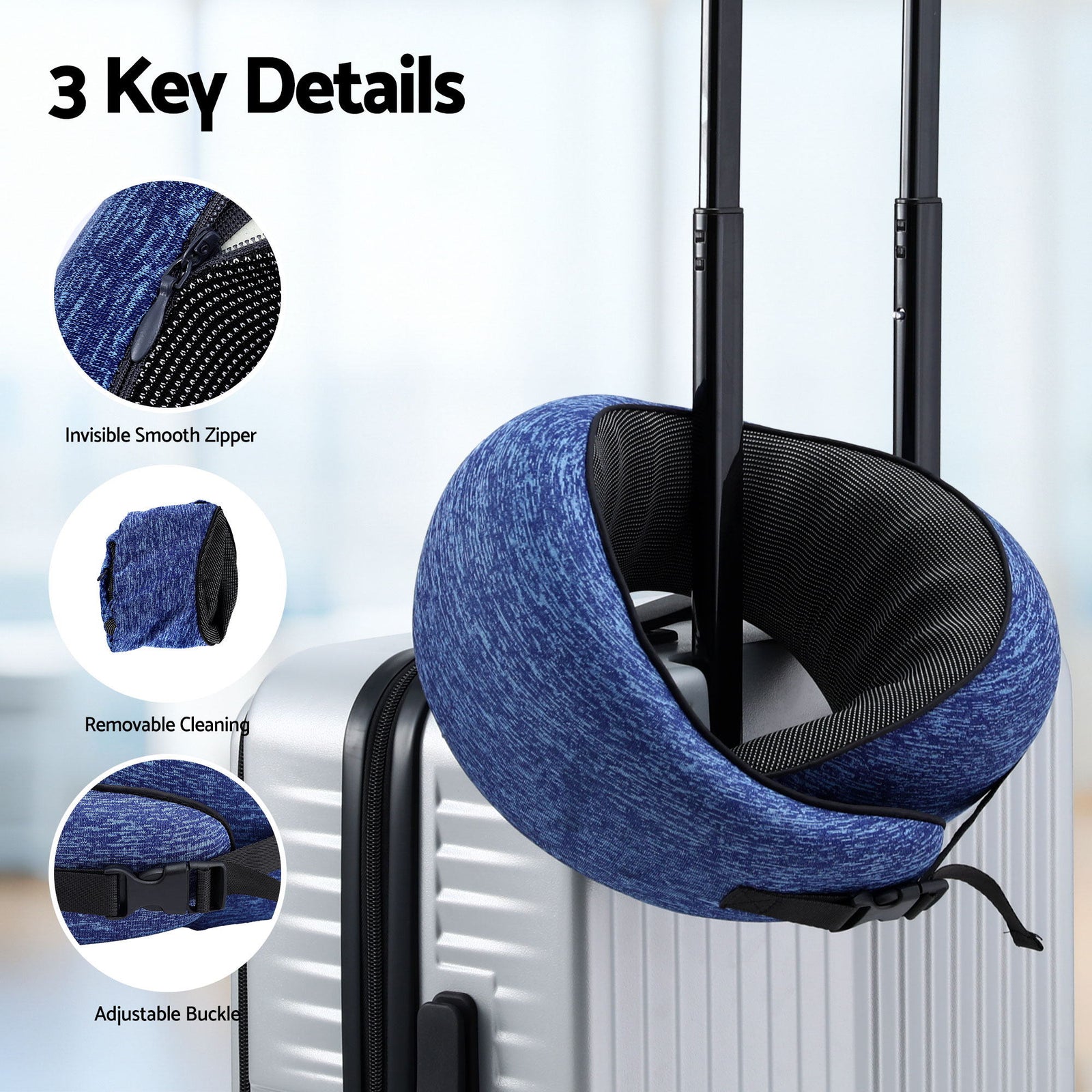 Wanderlite Travel Pillows for Airplanes Ergonomic Memory Foam Neck Pillow, Breathable & Washable Cover, Travel Bag Included, Airplane Pillow for Airplane, Car, Office and Home, Blue