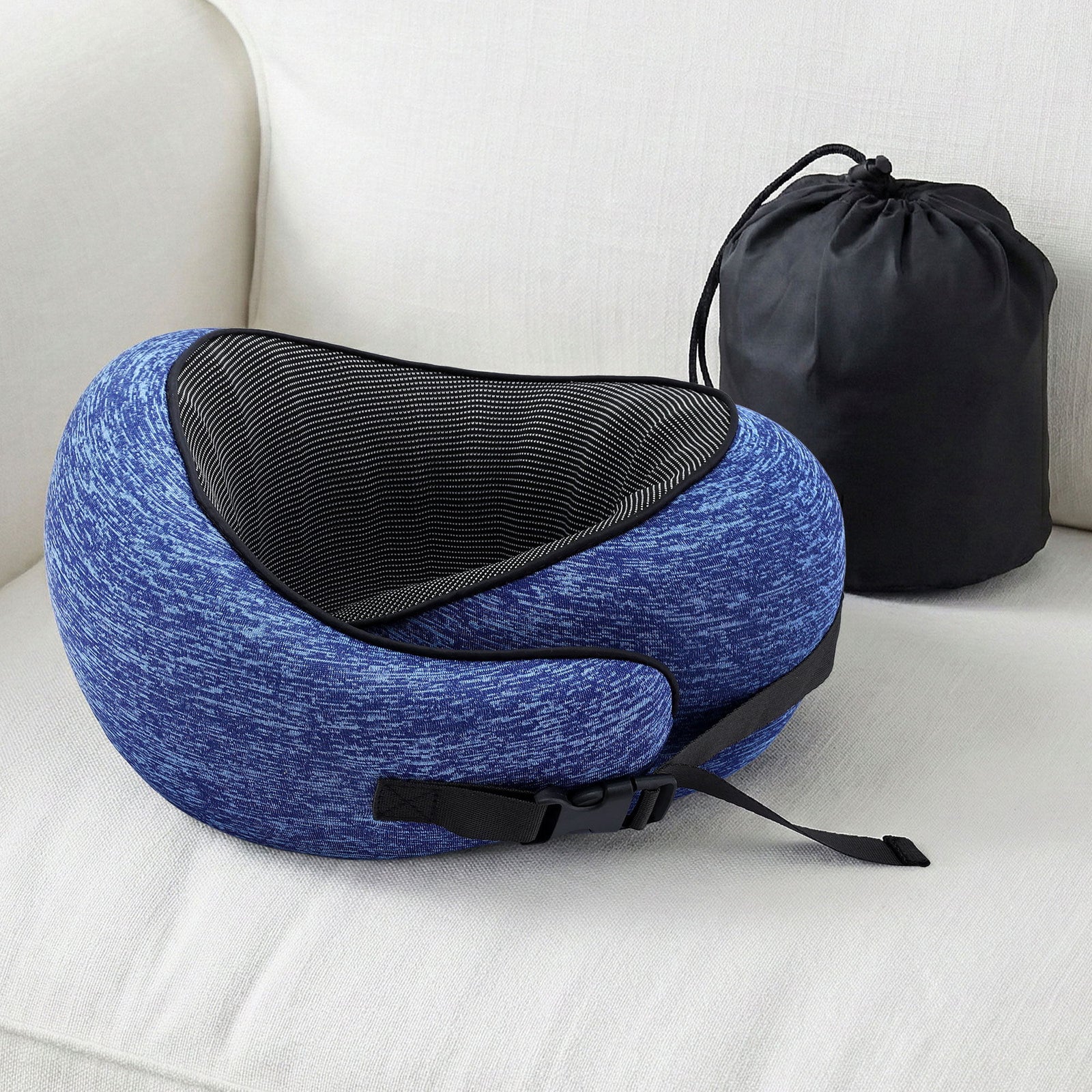 Wanderlite Travel Pillows for Airplanes Ergonomic Memory Foam Neck Pillow, Breathable & Washable Cover, Travel Bag Included, Airplane Pillow for Airplane, Car, Office and Home, Blue
