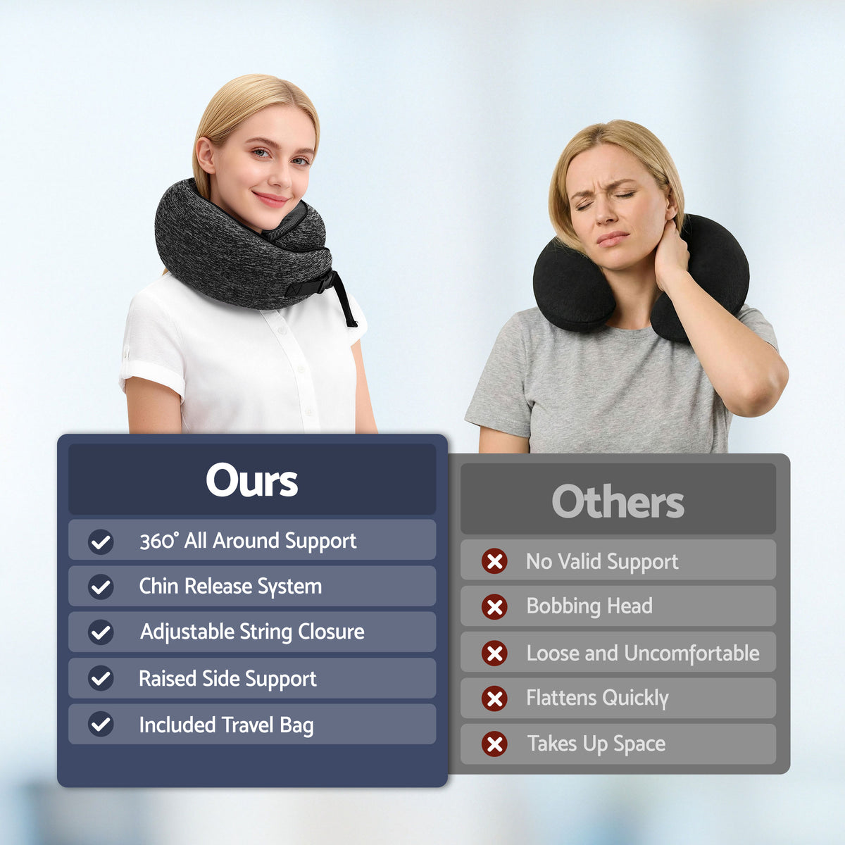 Wanderlite Travel Pillows for Airplanes Ergonomic Memory Foam Neck Pillow, Breathable & Washable Cover, Travel Bag Included, Airplane Pillow for Airplane, Car, Office and Home, Dark Grey