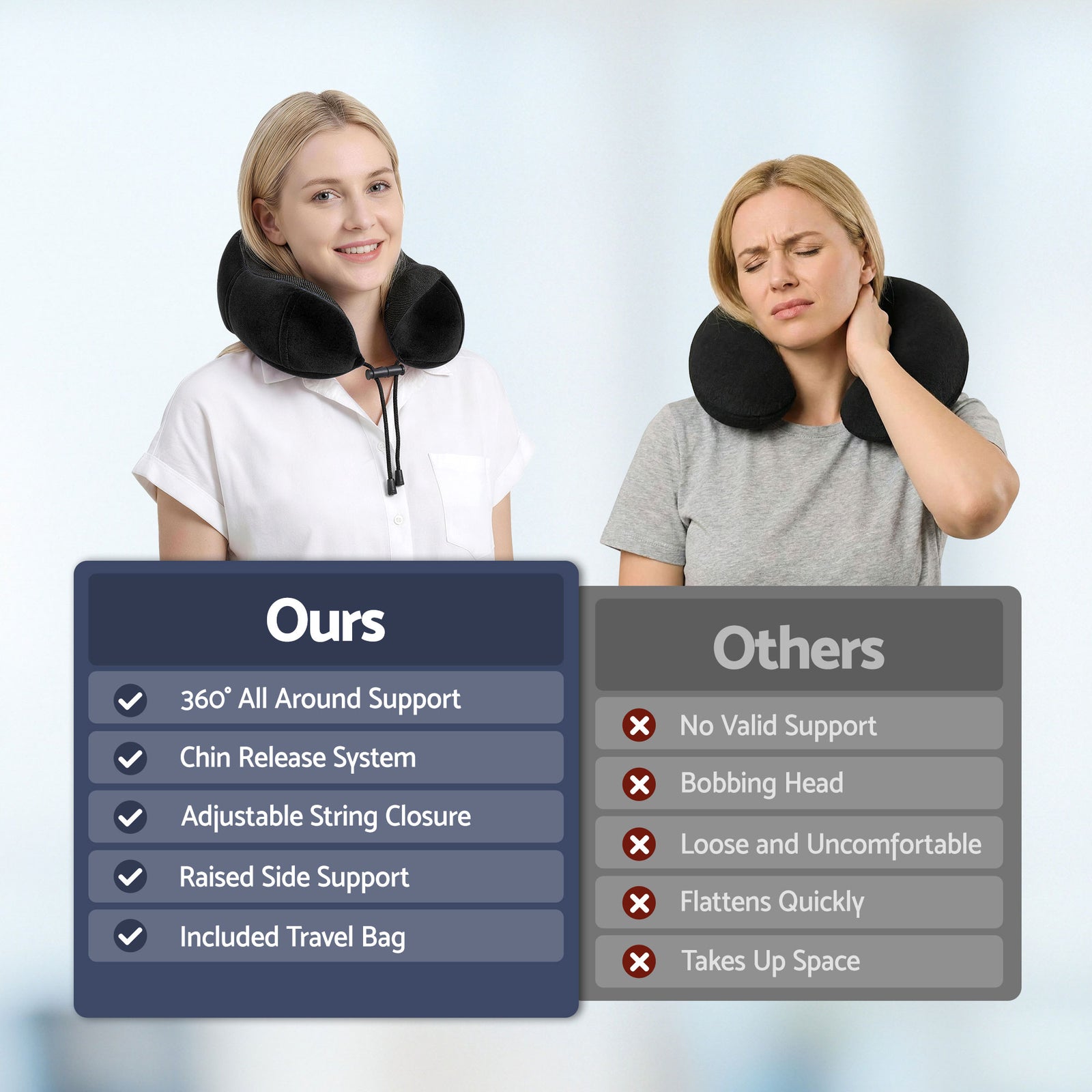 Wanderlite Travel Pillow for Airplanes Memory Foam Neck Pillows for Traveling, Soft & Washable Cover with Storage Bag, Portable Plane Accessories for Airplanes Offices Cars, Black